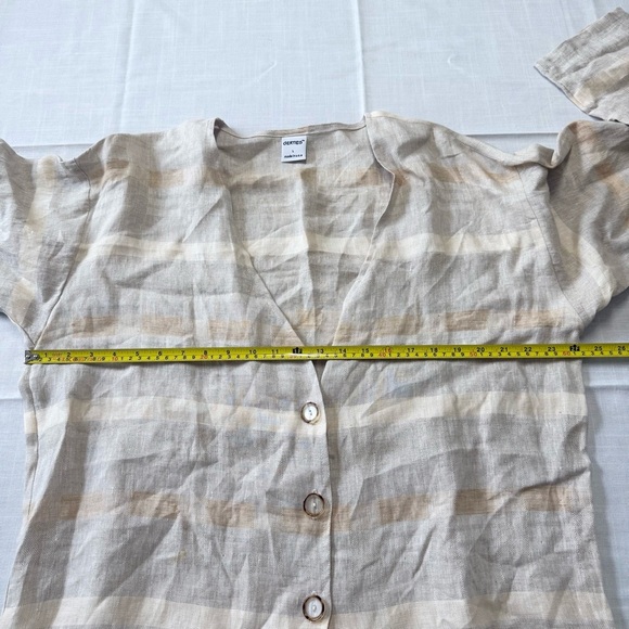 GERTIES Cream Striped Long Sleeve 100% Linen Blouse Cardigan Vacation Size L - Picture 5 of 8